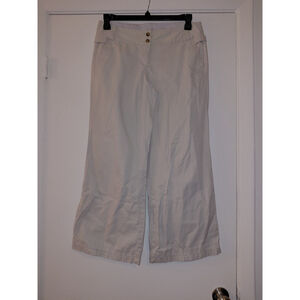 Lands’ End Khaki Pants Womens 8 Wide Leg Baggy Mid Rise Flat Front Beige